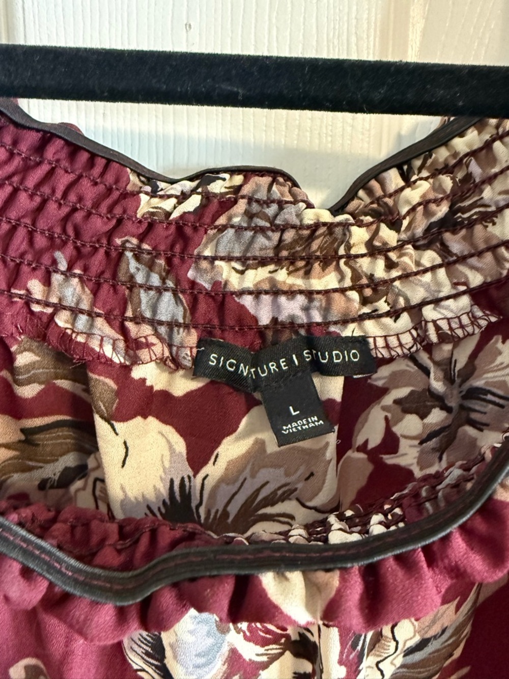 Signature Studio Burgundy Floral Smocked Off-Shoulder Blouse - Picture 2 of 2